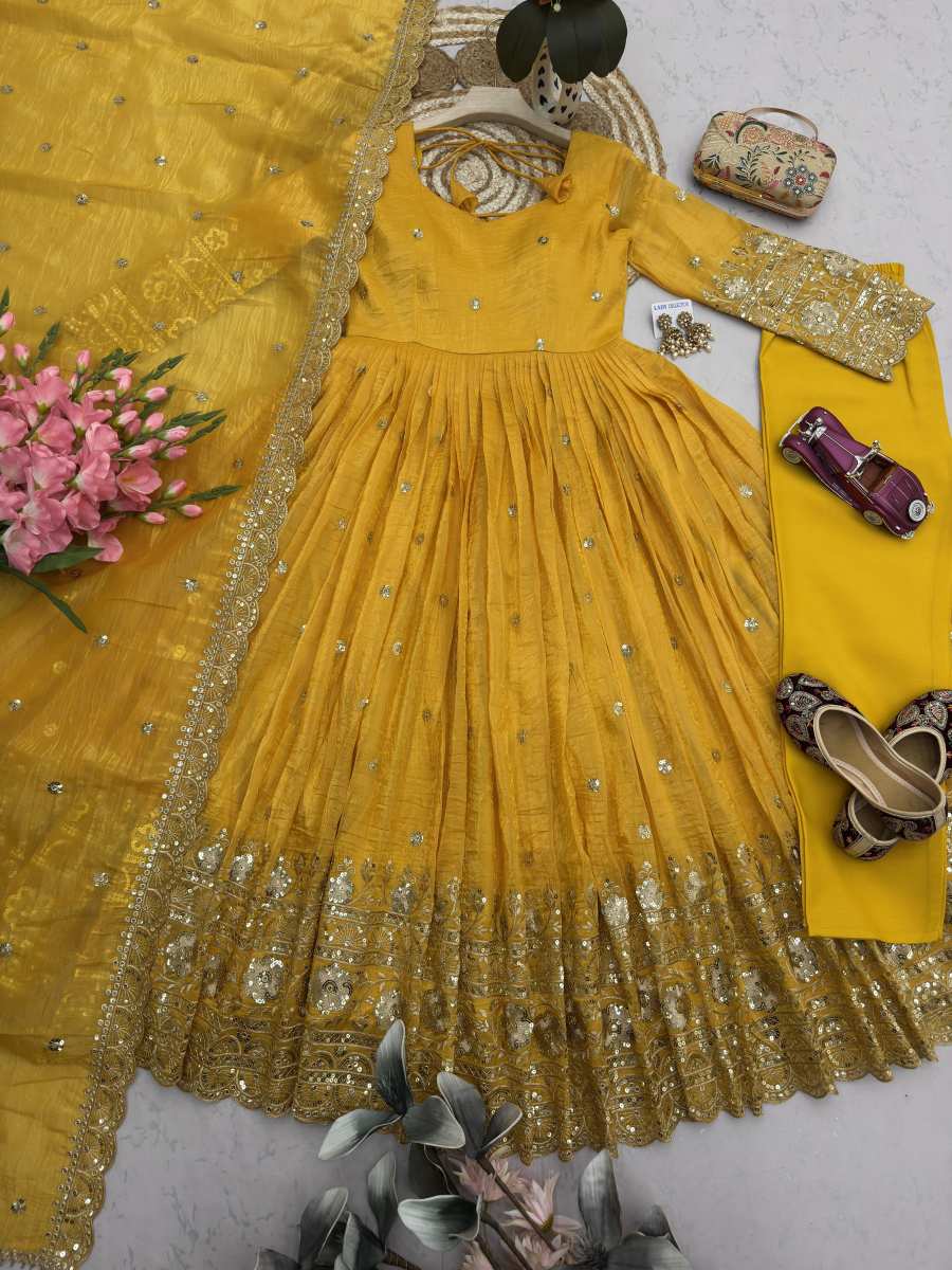 MODERN GOLD CRUSH EMBROIDERY SEQUENCE WORK GOWN BOTTOM WITH DUPATTA FESTIVE WEAR WHOLESALE PRICE ETHNIC GARMENT (10)