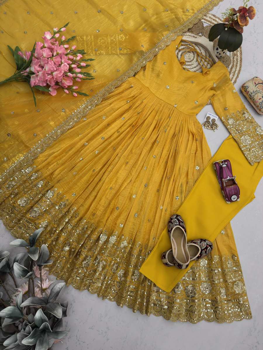 MODERN GOLD CRUSH EMBROIDERY SEQUENCE WORK GOWN BOTTOM WITH DUPATTA FESTIVE WEAR WHOLESALE PRICE ETHNIC GARMENT (12)