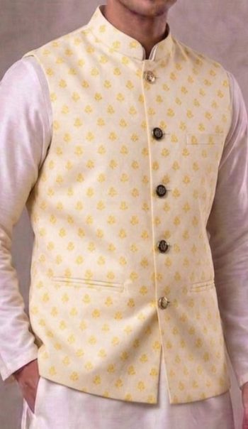 MODERN JACQUARD MENS ONLY KOTI  YELLOW