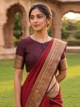 MODERN LICHI SILK JACQUARD WORK SAREE WITH UNSTITCHED BLOUSE DAILY WEAR WHOLESALE PRICE ETHNIC GARMENT (2)