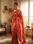 MODERN LICHI SILK WEAVING WORK SAREE WITH UNSTITCHED BLOUSE FESTIVE WEAR WHOLESALE PRICE ETHNIC GARMENT (9)