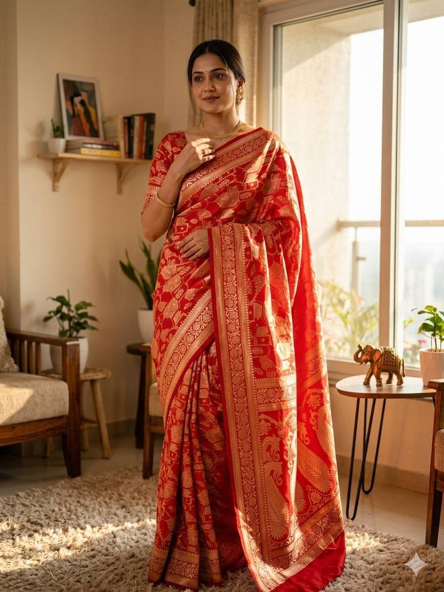 MODERN LICHI SILK WEAVING WORK SAREE WITH UNSTITCHED BLOUSE FESTIVE WEAR WHOLESALE PRICE ETHNIC GARMENT (12)
