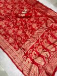 MODERN LICHI SILK WEAVING WORK SAREE WITH UNSTITCHED BLOUSE FESTIVE WEAR WHOLESALE PRICE ETHNIC GARMENT (9)