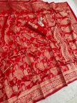 MODERN LICHI SILK WEAVING WORK SAREE WITH UNSTITCHED BLOUSE FESTIVE WEAR WHOLESALE PRICE ETHNIC GARMENT (9)