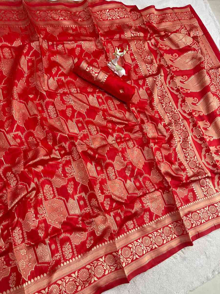 MODERN LICHI SILK WEAVING WORK SAREE WITH UNSTITCHED BLOUSE FESTIVE WEAR WHOLESALE PRICE ETHNIC GARMENT (16)