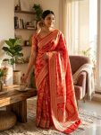 MODERN LICHI SILK WEAVING WORK SAREE WITH UNSTITCHED BLOUSE FESTIVE WEAR WHOLESALE PRICE ETHNIC GARMENT (9)