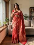 MODERN LICHI SILK WEAVING WORK SAREE WITH UNSTITCHED BLOUSE FESTIVE WEAR WHOLESALE PRICE ETHNIC GARMENT (9)