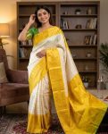 MODERN LICHI SILK WEAVING WORK SAREE WITH UNSTITCHED BLOUSE FUNCTIONAL WEAR WHOLESALE PRICE ETHNIC GARMENT (2)