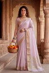 MODERN LINEN COTTON SILK WEAVING ZARI WORK SAREE WITH UNSTITCHED BLOUSE ONION