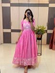 MODERN MUL COTTON EMBROIDERY WORK GOWN BABY PINK