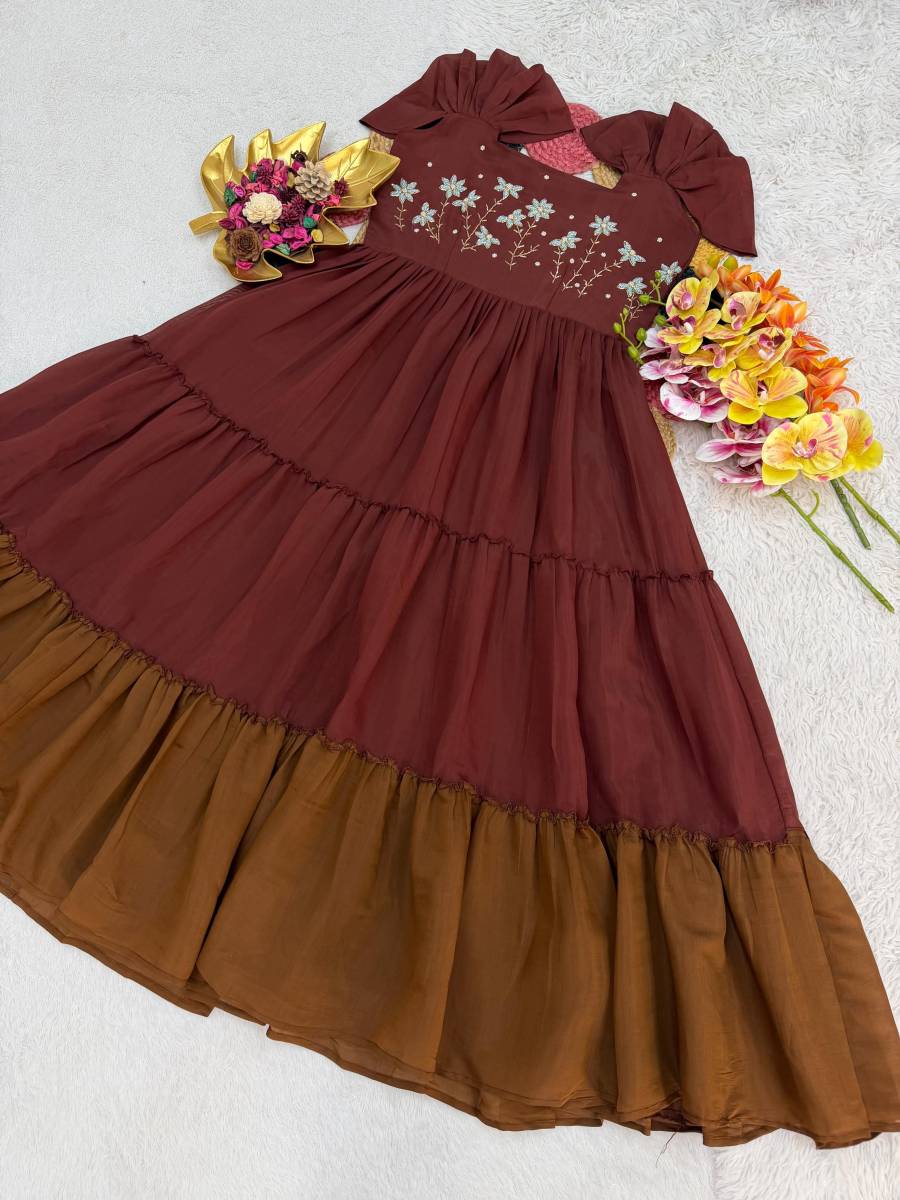 MODERN MUL COTTON MAGGAM WORK ONE PIECE DRESS PARTY WEAR WHOLESALE PRICE ETHNIC GARMENT (10)