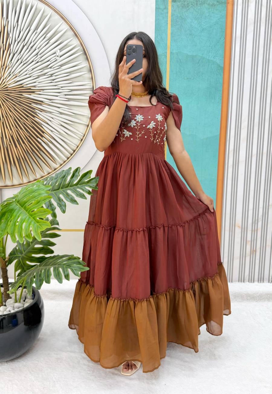 MODERN MUL COTTON MAGGAM WORK ONE PIECE DRESS PARTY WEAR WHOLESALE PRICE ETHNIC GARMENT (3)