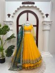 MODERN NET THREAD WITH SEQUENCE WITH GOTA PATTI LACE WORK GOWN LEHENGA WITH DUPATTA WEDDING WEAR WHOLESALE PRICE ETHNIC GARMENT (13)