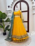 MODERN NET THREAD WITH SEQUENCE WITH GOTA PATTI LACE WORK GOWN LEHENGA WITH DUPATTA WEDDING WEAR WHOLESALE PRICE ETHNIC GARMENT (13)