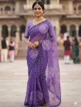 MODERN ORGANZA DIGITAL PRINT WITH HANDWORK (KHATLI) & GOTA WITH DIAMOND WORK SAREE WITH UNSTITCHED BLOUSE PARTY WEAR WHOLESALE PRICE ETHNIC GARMENT (2)