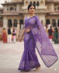 MODERN ORGANZA DIGITAL PRINT WITH HANDWORK (KHATLI) & GOTA WITH DIAMOND WORK SAREE WITH UNSTITCHED BLOUSE PARTY WEAR WHOLESALE PRICE ETHNIC GARMENT (2)