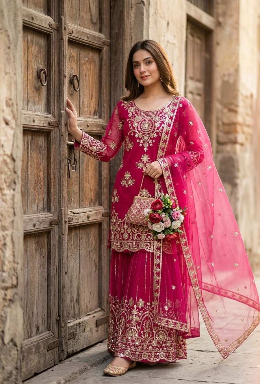 MODERN ORGANZA TWIN NET EMBROIDERY 5 MM SEQUENCE WORK TOP PALAZZO WITH DUPATTA WEDDING WEAR WHOLESALE PRICE ETHNIC GARMENT (4)