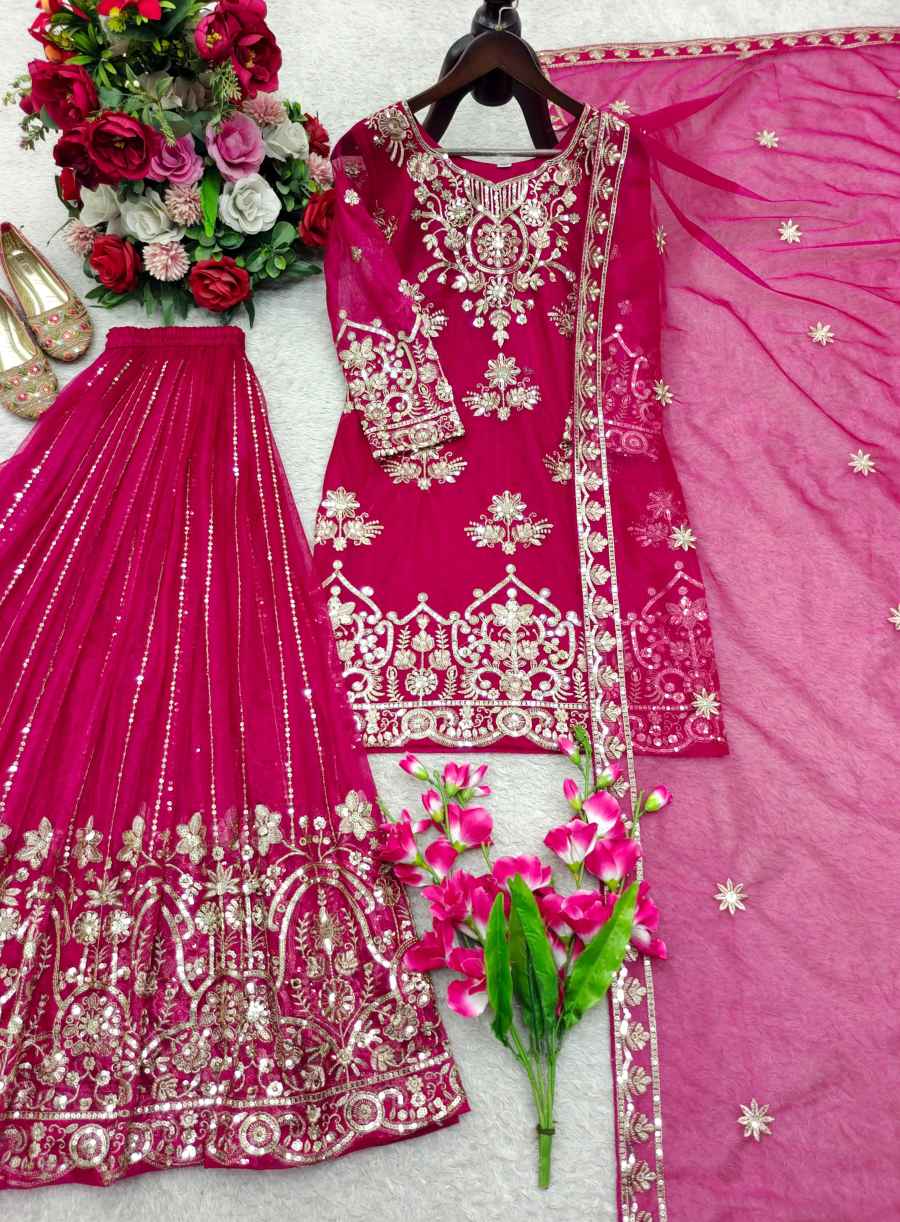 MODERN ORGANZA TWIN NET EMBROIDERY 5 MM SEQUENCE WORK TOP PALAZZO WITH DUPATTA WEDDING WEAR WHOLESALE PRICE ETHNIC GARMENT (8)