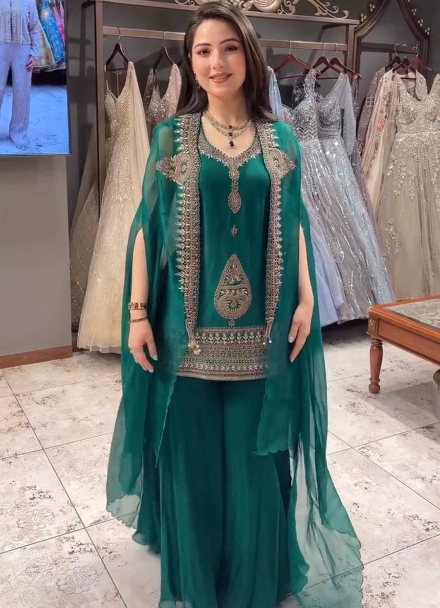 MODERN RANGOLI CODING WITH SEQUENCE EMBROIDERY WORK TOP PALAZZO WITH SHRUG PARTY WEAR WHOLESALE PRICE ETHNIC GARMENT (2)