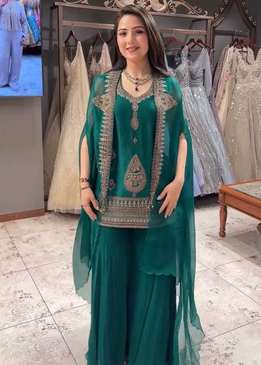 MODERN RANGOLI CODING WITH SEQUENCE EMBROIDERY WORK TOP PALAZZO WITH SHRUG PARTY WEAR WHOLESALE PRICE ETHNIC GARMENT (5)