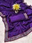 MODERN RANGOLI SILK EMBROIDERY SEQUENCE FANCY LACE BORDER SAREE WITH UNSTITCHED BLOUSE PURPLE