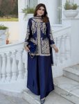 MODERN RANGOLI SILK SEQUENCE & ZARI & THREAD EMBROIDERY WORK TOP PALAZZO WITH DUPATTA NAVY BLUE