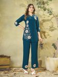 MODERN RAYON MULTI EMBROIDERY THREAD WORK CO-ORD SET RAMA