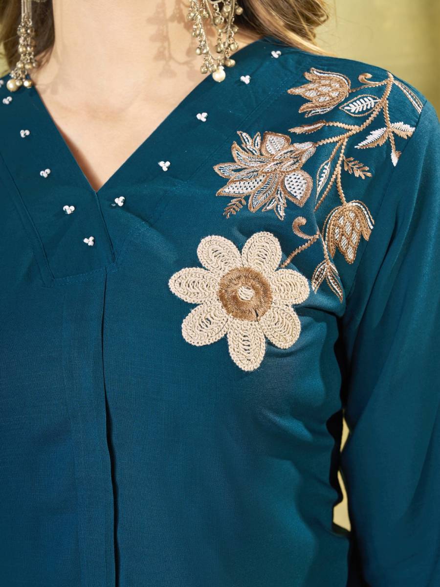MODERN RAYON MULTI EMBROIDERY THREAD WORK CO-ORD SET DAILY WEAR WHOLESALE PRICE ETHNIC GARMENT (13)