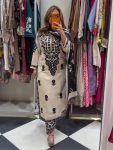 MODERN RAYON SLUB EMBROIDERY WORK TOP PALAZZO WITH DUPATTA OFF WHITE AND BLACK