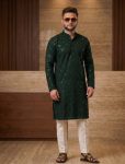 MODERN RAYON THREAD SEQUENCE WORK MEN'S KURTA PAYJAMA SET GREEN