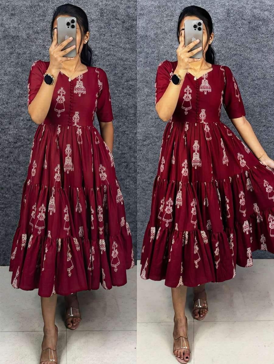 MODERN RAYON WARLI ART PRINTED WORK ONE PIECE DRESS PARTY WEAR WHOLESALE PRICE ETHNIC GARMENT (11)