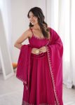 MODERN ROMAN CHANDERI SILK EMBROIDERY THREAD WITH BOTTOM LACE WORK GOWN BOTTOM WITH DUPATTA FESTIVE WEAR WHOLESALE PRICE ETHNIC GARMENT (5)