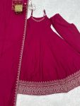 MODERN ROMAN CHANDERI SILK EMBROIDERY THREAD WITH BOTTOM LACE WORK GOWN BOTTOM WITH DUPATTA FESTIVE WEAR WHOLESALE PRICE ETHNIC GARMENT (5)