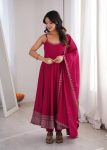 MODERN ROMAN CHANDERI SILK EMBROIDERY THREAD WITH BOTTOM LACE WORK GOWN BOTTOM WITH DUPATTA FESTIVE WEAR WHOLESALE PRICE ETHNIC GARMENT (5)
