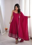 MODERN ROMAN CHANDERI SILK EMBROIDERY THREAD WITH BOTTOM LACE WORK GOWN BOTTOM WITH DUPATTA FESTIVE WEAR WHOLESALE PRICE ETHNIC GARMENT (5)