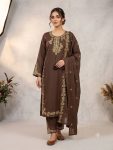 MODERN ROMAN EMBROIDERY WORK WITH LATKAN WORK TOP PALAZZO WITH DUPATTA BROWN