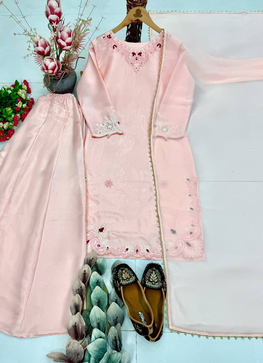MODERN ROMAN GLASS EMBROIDERY THREAD WITH PERAL MOTI HAND WORK AND FANCY CUT WORK TOP PALAZZO WITH DUPATTA FESTIVE WEAR WHOLESALE PRICE ETHNIC GARMENT (8)