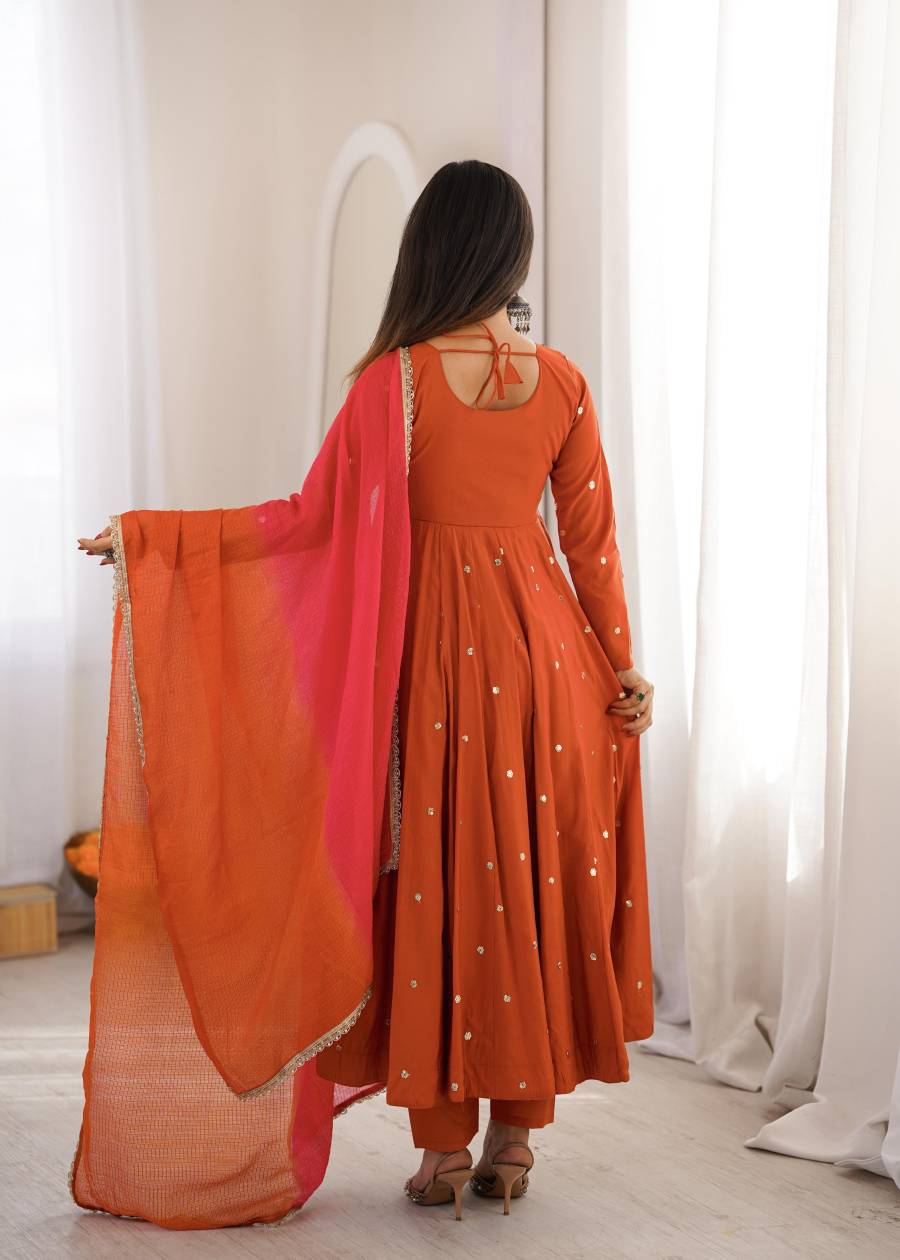 MODERN ROMAN SILK EMBROIDERY SEQUENCE WITH REAL MIRROR WORK GOWN BOTTOM WITH DUPATTA FESTIVE WEAR WHOLESALE PRICE ETHNIC GARMENT (18)