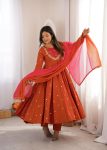 MODERN ROMAN SILK EMBROIDERY SEQUENCE WITH REAL MIRROR WORK GOWN BOTTOM WITH DUPATTA FESTIVE WEAR WHOLESALE PRICE ETHNIC GARMENT (1)