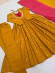 MODERN ROMAN SILK EMBROIDERY SEQUENCE WITH REAL MIRROR WORK GOWN BOTTOM WITH DUPATTA WEDDING WEAR WHOLESALE PRICE ETHNIC GARMENT (3)