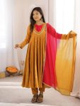MODERN ROMAN SILK EMBROIDERY SEQUENCE WITH REAL MIRROR WORK GOWN BOTTOM WITH DUPATTA YELLOW