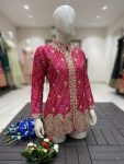 MODERN SATIN BANGLORI PRINT WITH EMBROIDERY THREAD & SEQUENCE WORK JACKET PINK
