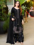 MODERN SATIN GLASS EMBROIDERY THREAD WORK TOP PATIYALA WITH DUPATTA BLACK
