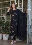 MODERN SILK BLEND PRINTED WORK TOP BOTTOM WITH DUPATTA BLACK