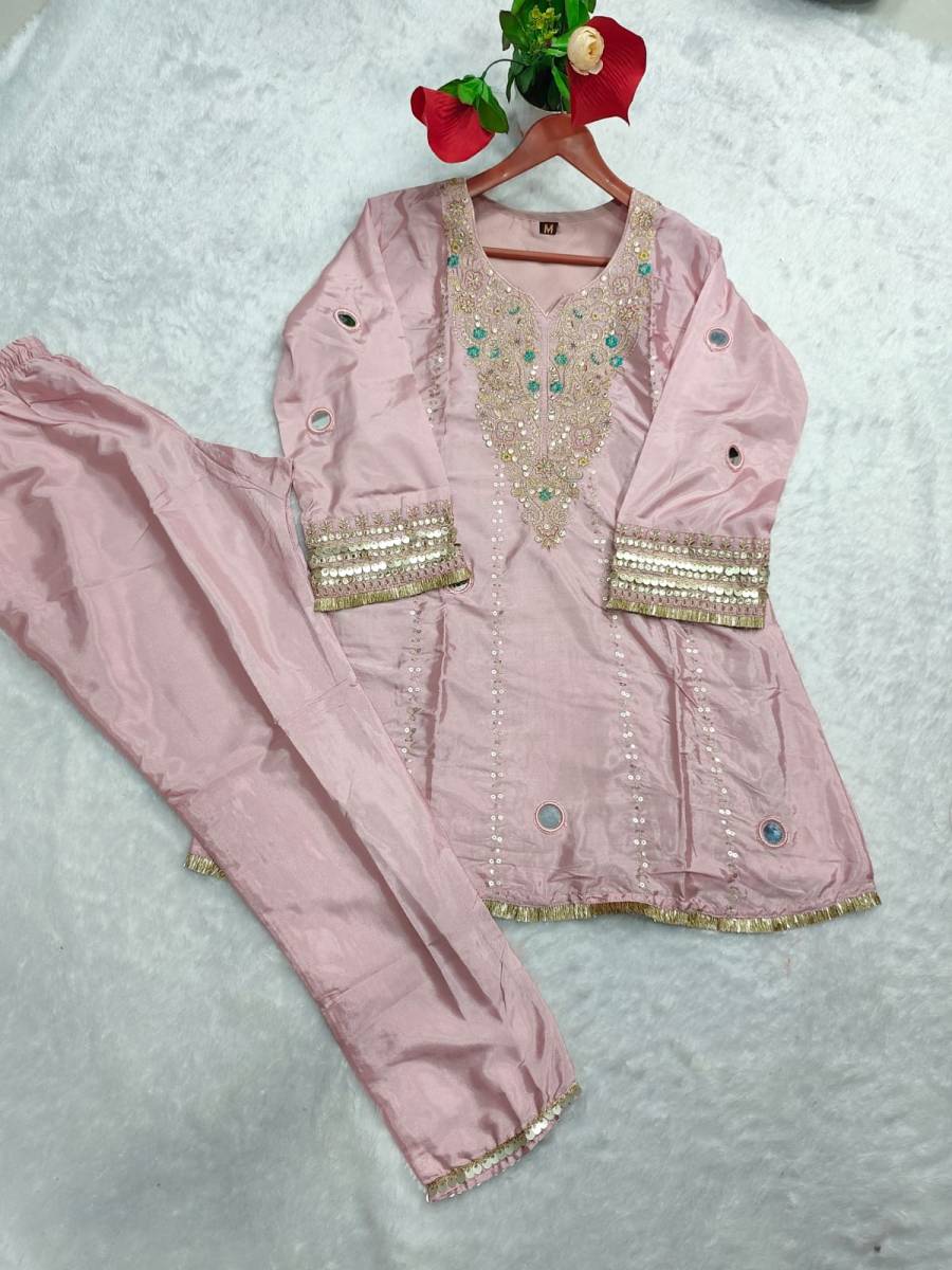 MODERN SILK CREPE EMBROIDERY WITH HAND MIRROR WORK CO-ORD SET FESTIVE WEAR WHOLESALE PRICE ETHNIC GARMENT (1)