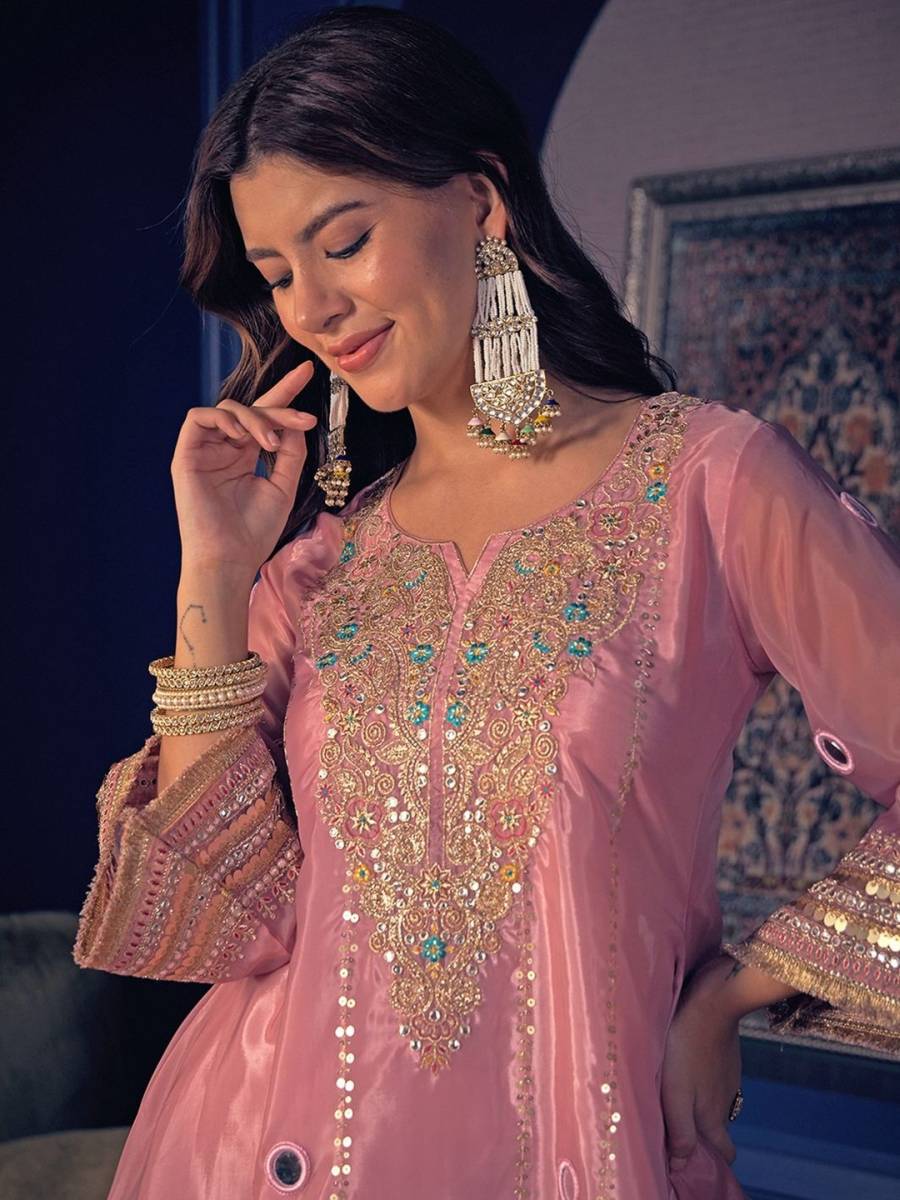 MODERN SILK CREPE EMBROIDERY WITH HAND MIRROR WORK CO-ORD SET FESTIVE WEAR WHOLESALE PRICE ETHNIC GARMENT (3)