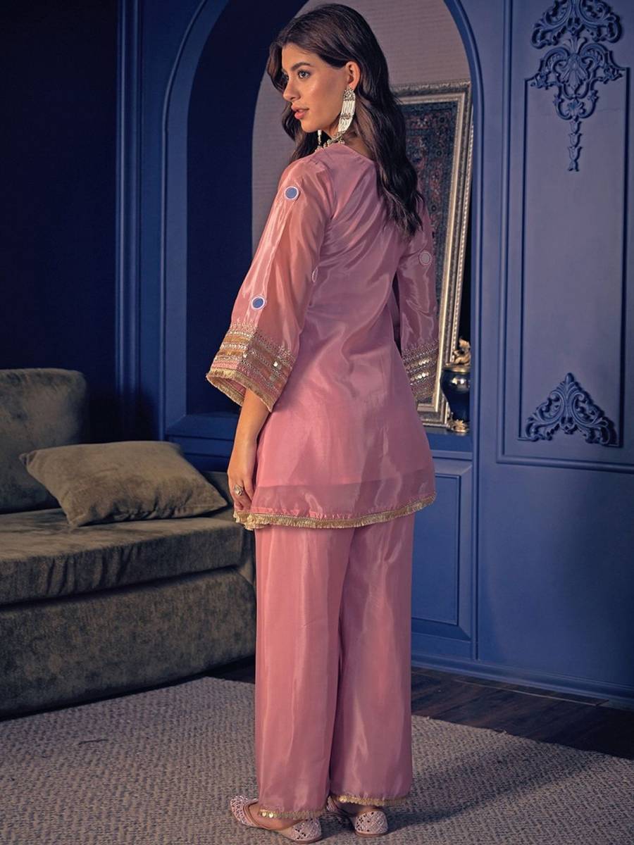 MODERN SILK CREPE EMBROIDERY WITH HAND MIRROR WORK CO-ORD SET FESTIVE WEAR WHOLESALE PRICE ETHNIC GARMENT (4)