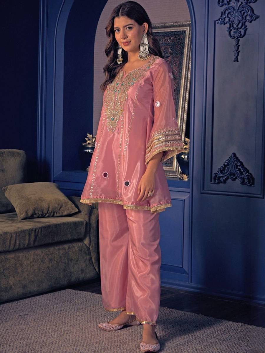 MODERN SILK CREPE EMBROIDERY WITH HAND MIRROR WORK CO-ORD SET FESTIVE WEAR WHOLESALE PRICE ETHNIC GARMENT (7)