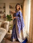 MODERN SILK FLOWERS AND MINA & ZARI WEAVING BORDER WORK SAREE WITH UNSTITCHED BLOUSE FESTIVE WEAR WHOLESALE PRICE ETHNIC GARMENT (14)