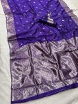 MODERN SILK FLOWERS AND MINA & ZARI WEAVING BORDER WORK SAREE WITH UNSTITCHED BLOUSE FESTIVE WEAR WHOLESALE PRICE ETHNIC GARMENT (9)